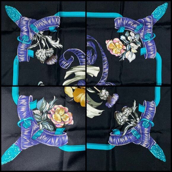 Hermes Silk Scarf Carré 90 Regina Her Majesty The Queen Black W/Box Rare - Picture 6 of 16